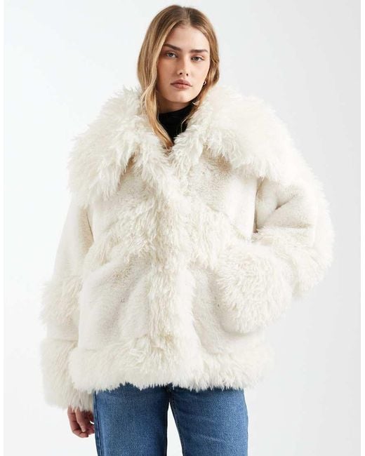 ASOS Natural Faux Fur Patched Coat