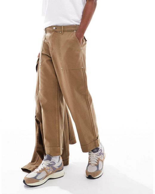 ASOS Natural Co-ord Wide Skate Twill Trouser for men