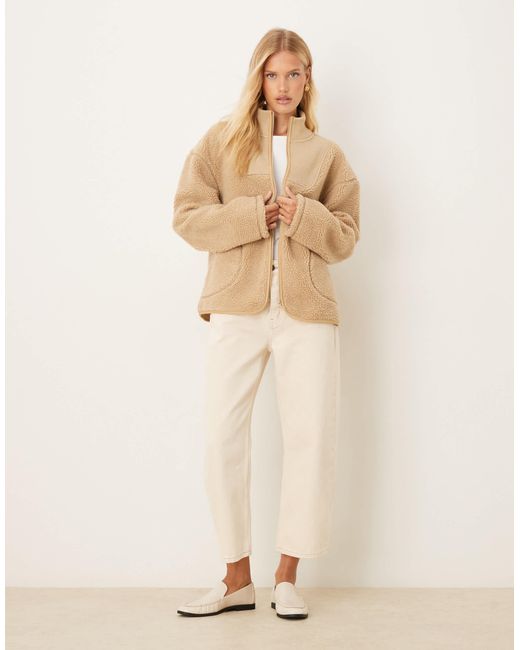 ASOS Natural Hooded Borg And Knit Mix Jacket