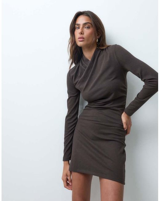 ASOS Black Supersoft Drape High Neck Wrap Mini Dress