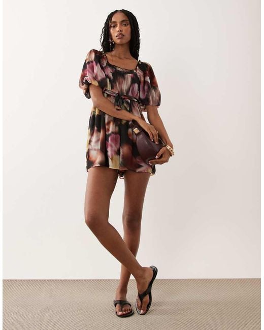 Miss Selfridge Red Chiffon Ribbon Milkmaid Playsuit