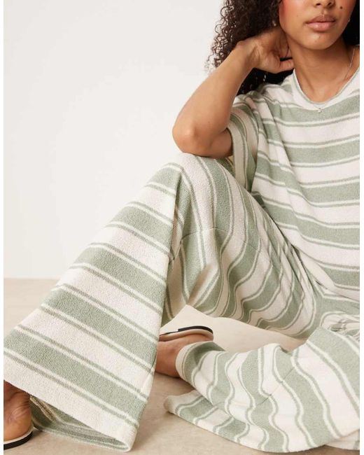 ASOS Gebreide Gestreepte Broek Met Wijde Pijpen in het Natural