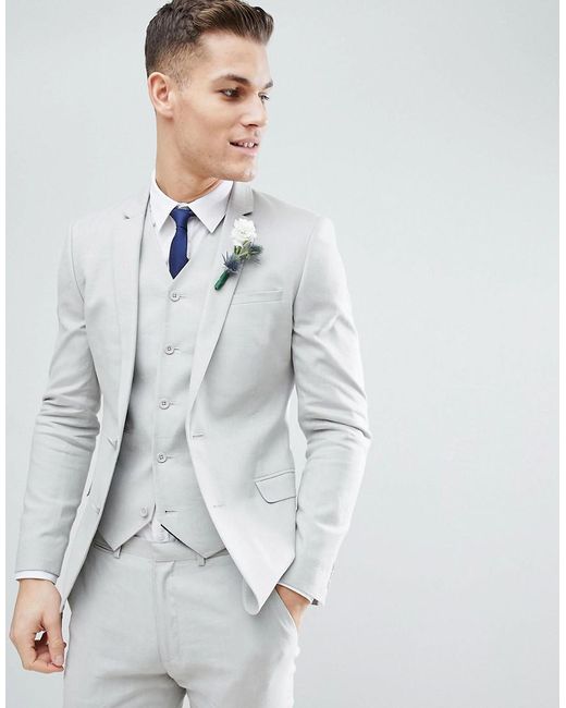 ASOS Gray Wedding Super Skinny Suit Jacket In Ice Grey Linen for men