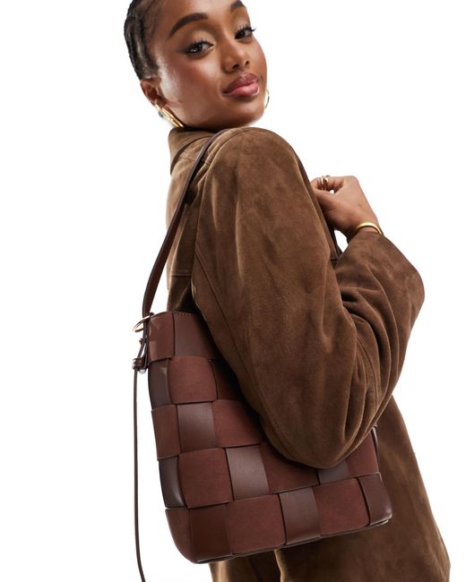 ASOS Brown – gewebte beuteltasche aus wildlederimitat und kunstleder