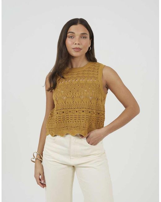 Brave Soul Metallic Crew Neck Pointelle Knit Tank
