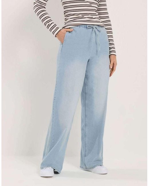 Long Tall Sally Blue Pull On Wide Leg Jeans