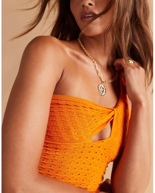 Top asymétrique effet maille au crochet JJXX en coloris Orange