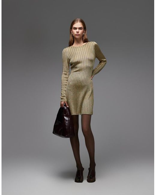 & Other Stories Gray Knitted Ribbed Glitter Mini Dress