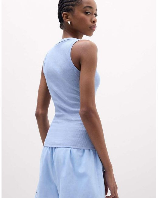 Intimissimi Blue Ribbed Superior Cotton Vest Top