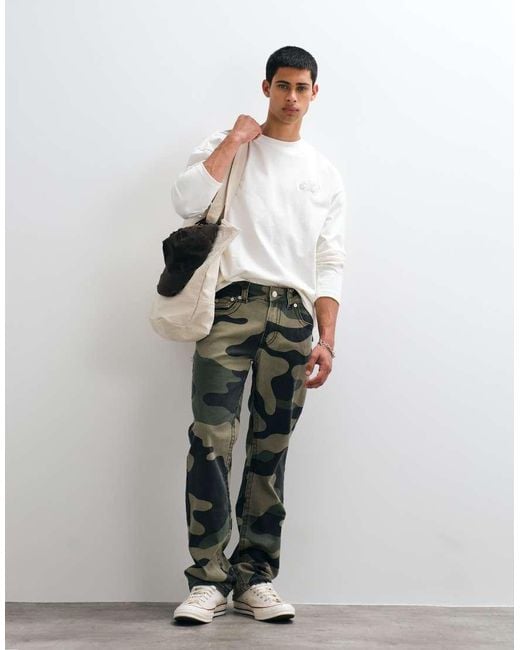 True Religion White Camo Loose Fit Twill Ricky Flap Jeans for men