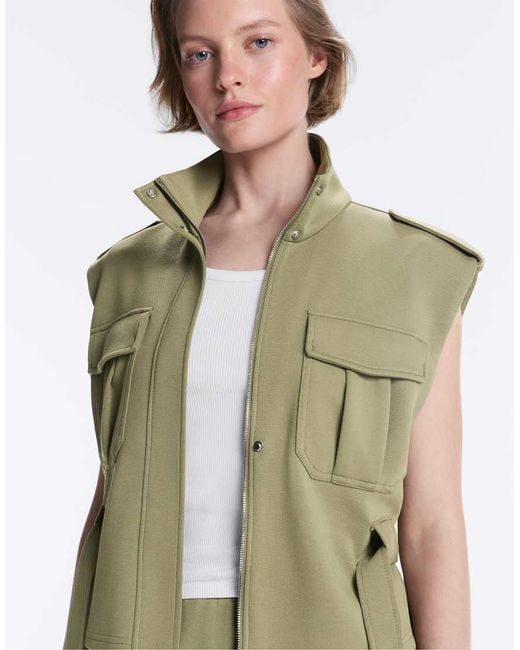 Oysho Green Utility Piqué Gilet With Cotton Belt