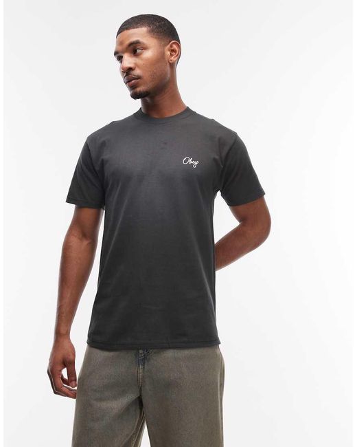 Obey Blue Paper Rose Graphic T-shirt With Back Print for men