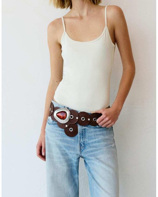 Pull&Bear Brown Belt With Circle Buckle