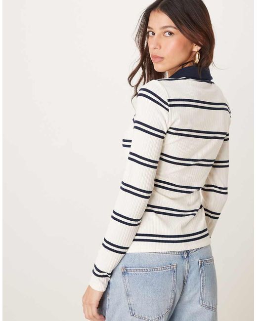 Top A Maniche Lunghe A Righe Con Colletto E Bottoni di Abercrombie & Fitch in Gray