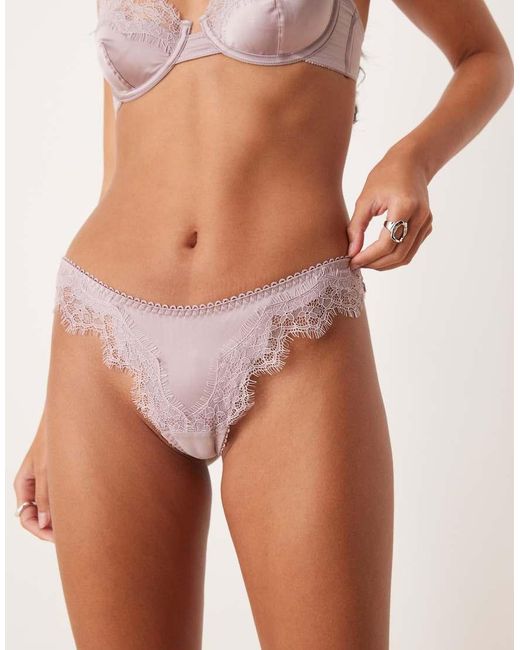 KAT THE LABEL Natural Sorrento Satin Lace Thong