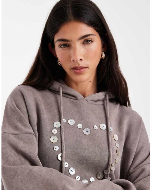 Daisy Street Brown Button Heart Detail Oversized Hoodie