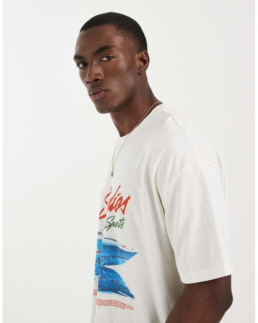 ASOS White Boxy Oversized T-Shirt With Speedboat Graphic for men