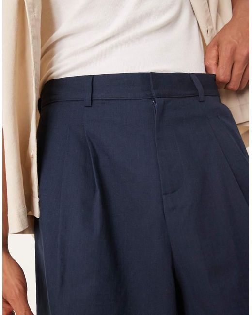 Pantalones Cortos Extragrandes Estilo Bermudas De Tejido Efecto Lino De ASOS de hombre de color Blue