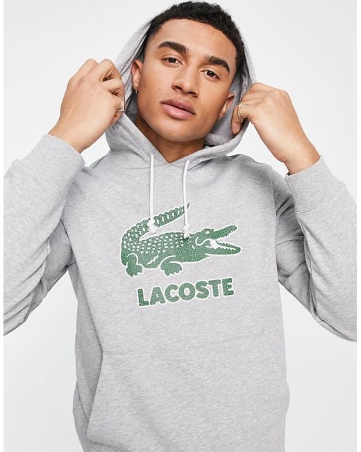 Lacoste Smashed Croc Overhead Hoodie in Grey for Men - Lyst
