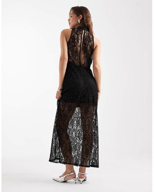 Vero Moda Black Sheer Lace Sleeveless Maxi Dress With All Over Stud Detail