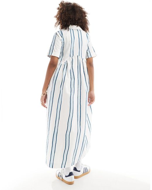 ASOS Blue – midi-hemdkleid mit zweifarbigem streifenmuster, korsettsaum und reverskragen