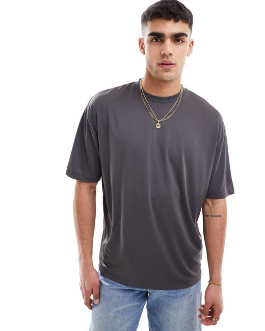 ASOS Gray Oversized Airtex T-shirt With Back Print for men