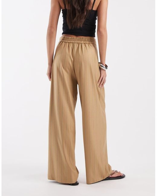 River Island Natural Pinstripe Wide Leg Trousers