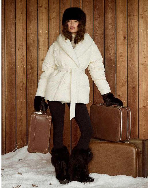 4th & Reckless Brown Collared Wrap Belted Puffer Jacket
