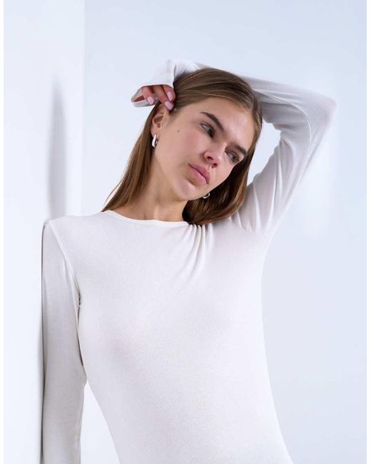 TOPSHOP White Premium Rib Long Sleeve Top