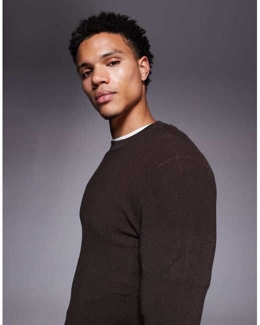 ASOS Gray Muscle Fit Long Sleeve Knitted Crew Neck T-shirt for men