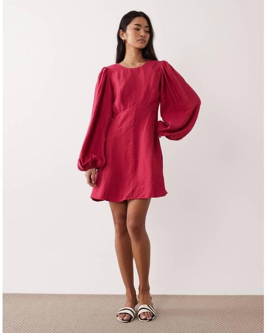 Nobody's Child Red Nicki Occasion Round Neck Puff Sleeve Mini Dress