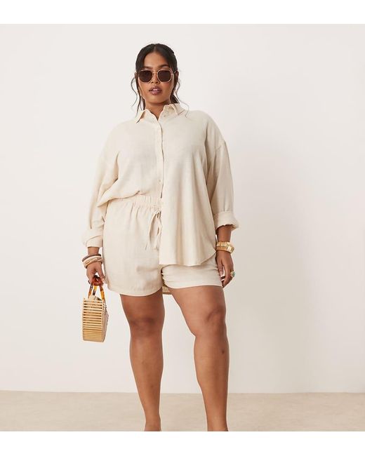 ASOS Natural Curve Pull On Shorts With Linen Co-ord