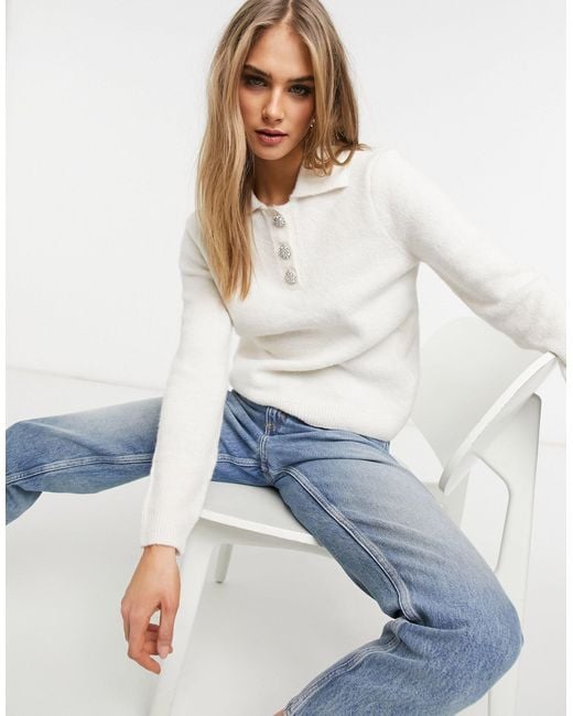 Vero Moda Multicolor Polo Jumper With Diamante Buttons