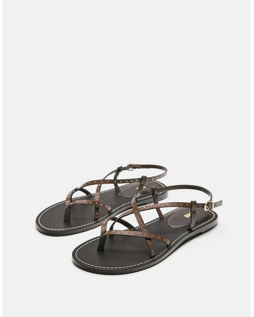 Pull&Bear Brown Flat Studded Sandals