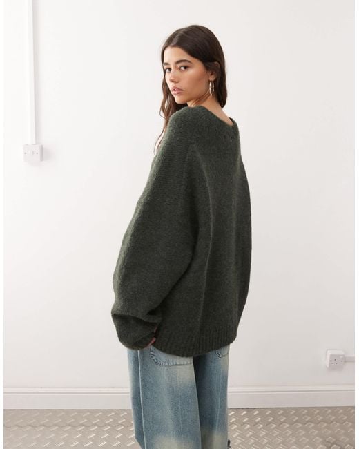 Weekday Green Wool Blend Super Oversized V Neck Jumper