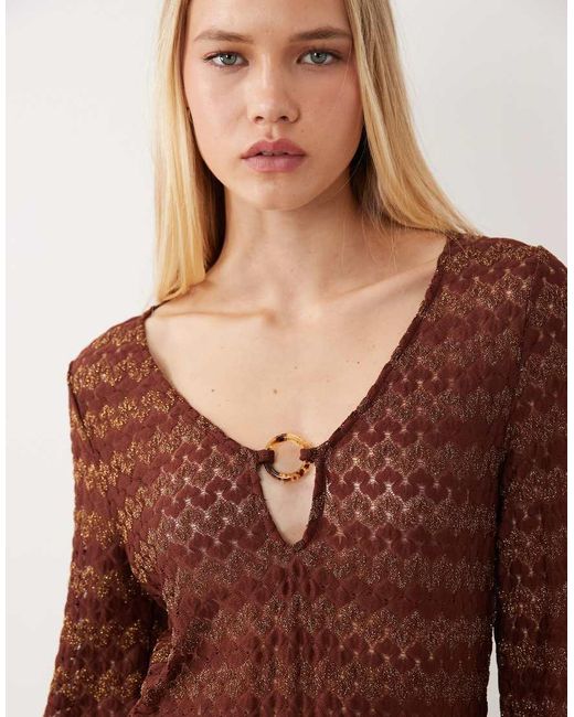 Accessorize Brown Crochet Long Sleeve Beach Cover Up