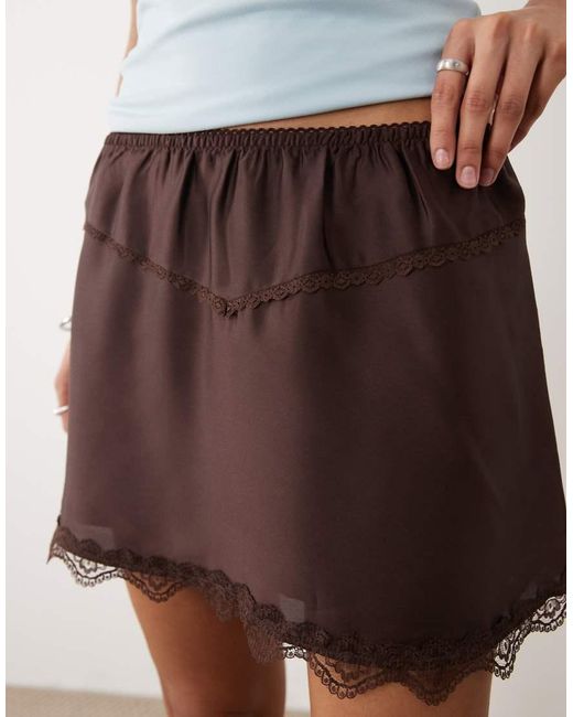 Cotton On Multicolor Estelle Mini Satin Skirt With Lace Trim