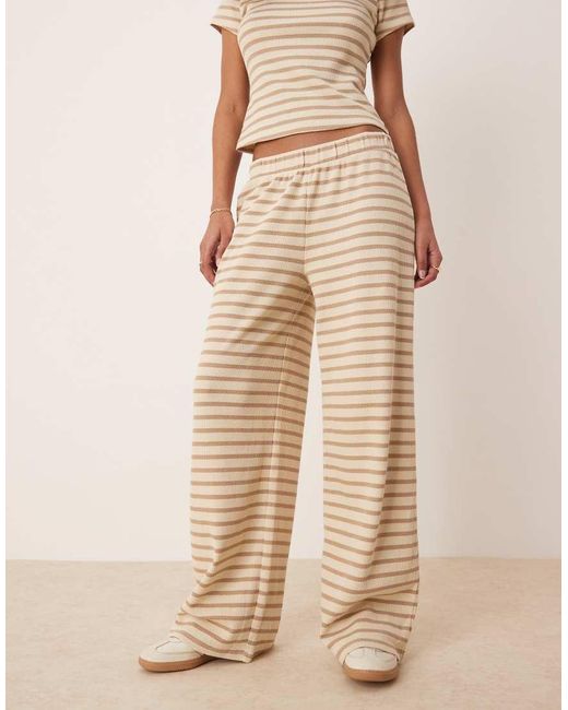 ASOS Broek Met Wafelstructuur En Wijde Pijpen in het Natural