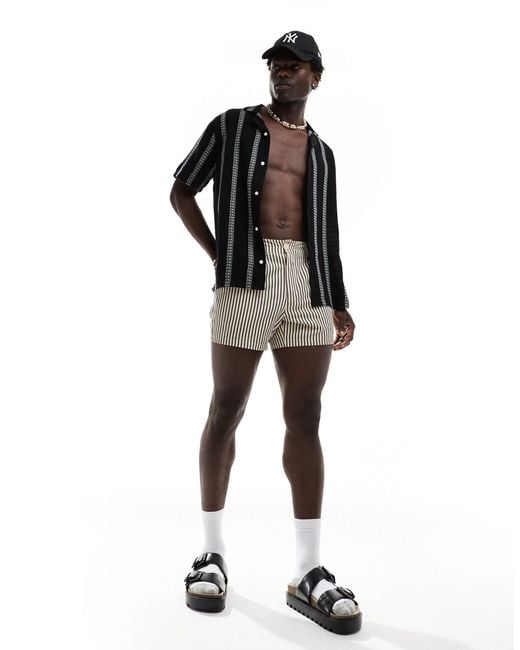 Hollister Black Short Sleeve Revere Collar Stripe Shirt Boxy Fit for men