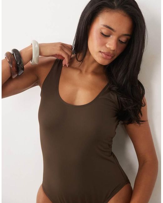 Threadbare Brown Scoop Neck Swimsuit