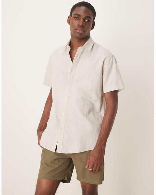 SELECTED Natural Long Sleeve Grandad Collar Linen Blend Shirt for men