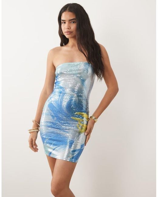 Kaiia Blue Exclusive Sequin Bandeau Mini Dress