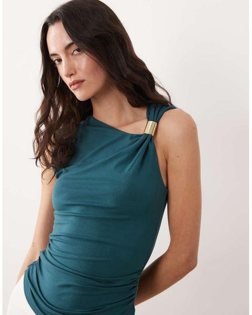 ASOS Blue Modal Asymmetric Top With Gold Hardware Detail