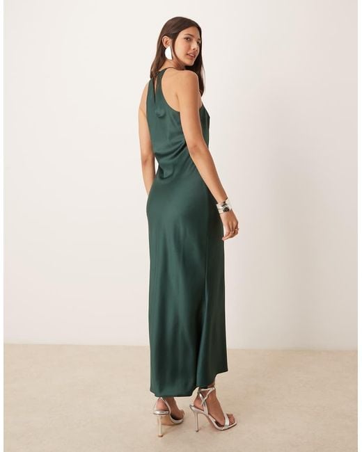 ASOS Green Satin Racer Bias Maxi Dress