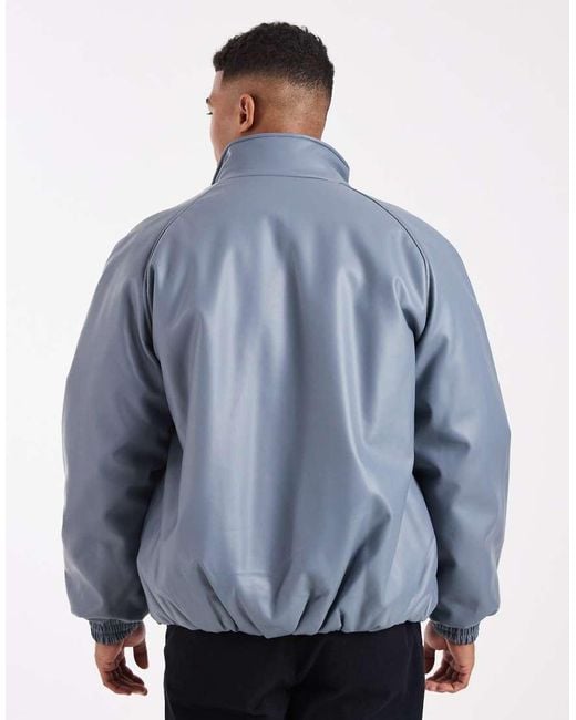 Chaqueta Bomber Azul Con Cuello Alzado De Cuero Sintético De -Gris ASOS de hombre de color Blue