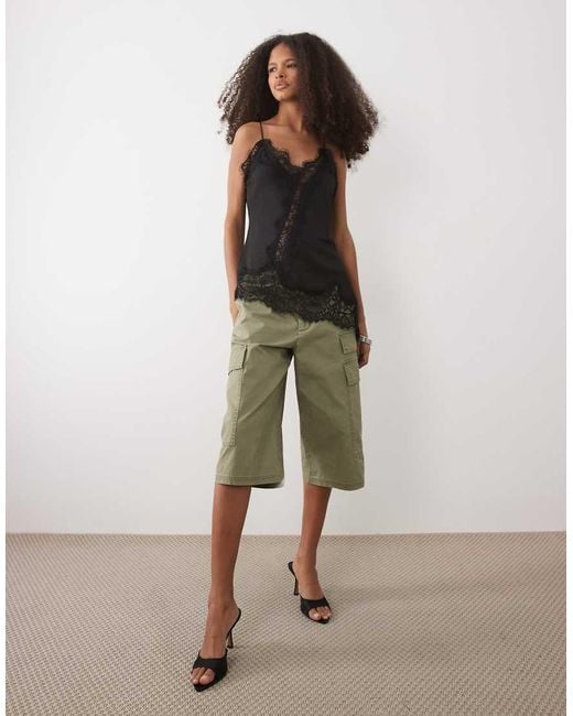 Mango Black Asymmetric Compact Cami With Lace Trim