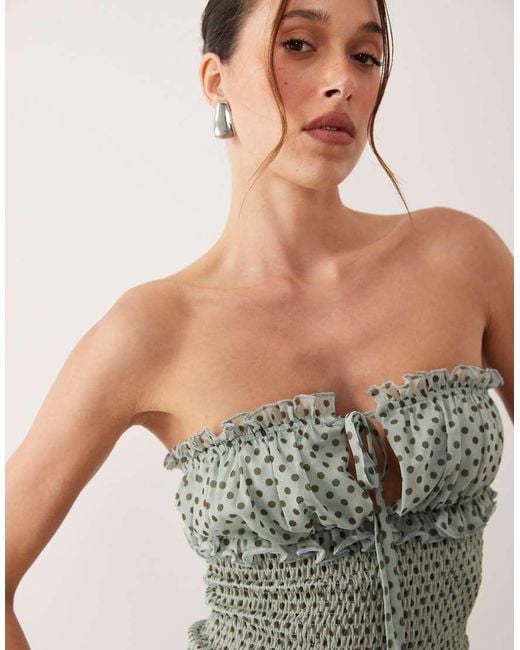 ASOS Green Co-ord Printed Shirred Bandeau With Frills