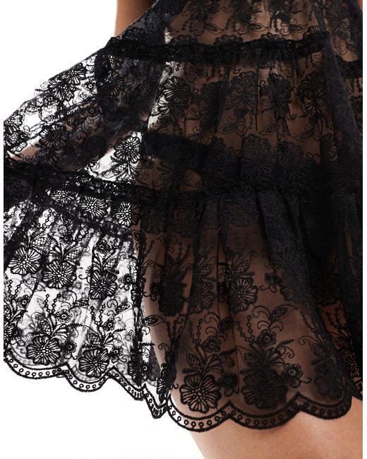 Miss Selfridge Black Beach Lace Tiered Mini Dress
