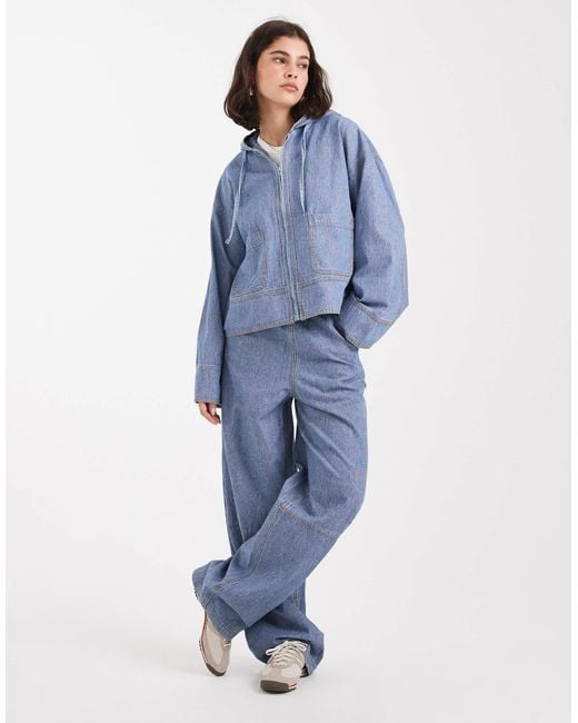 Object Blue Oversized Denim Hoodie Jacket Co-ord