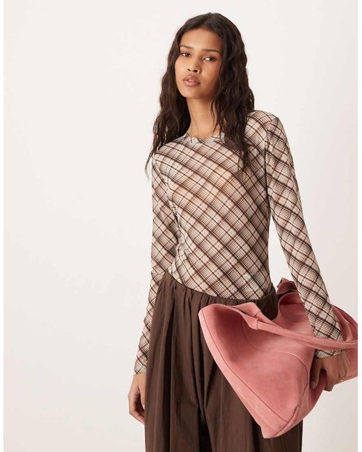 Vila Brown High Neck Long Sleeve Mesh Top